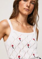 White Embroidered Flower Cotton Top Pepe Jeans L20F2F232 Women - Image 3