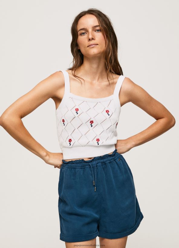 white_embroidered_flower_cotton_top_pepe_jeans_l20f2f232_women.jpg White Embroidered Flower Cotton Top Pepe Jeans L20F2F232 Women - Image 1