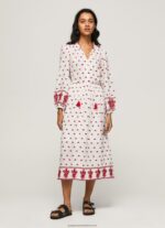 White Embroidered Folk Dress Pepe Jeans L20F2F149 Women