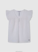 White Floral Strass T-Shirt Pepe Jeans L20F2F1475 Girl - Image 5