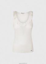 White Frilled Neckline T-Shirt Pepe Jeans L20F2F390 Women - Image 5