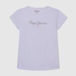 White Glitter Logo T-Shirt Pepe Jeans L20F2F1458 Girl