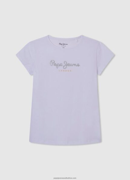 White Glitter Logo T-Shirt Pepe Jeans L20F2F1458 Girl