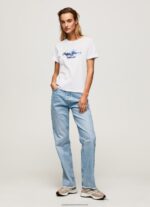 White Gradient Logo Cotton T-Shirt Pepe Jeans L20F2F421 Women - Image 2