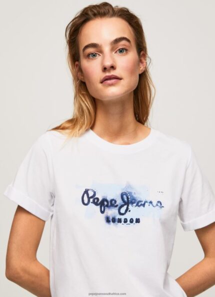 White Gradient Logo Cotton T-Shirt Pepe Jeans L20F2F421 Women