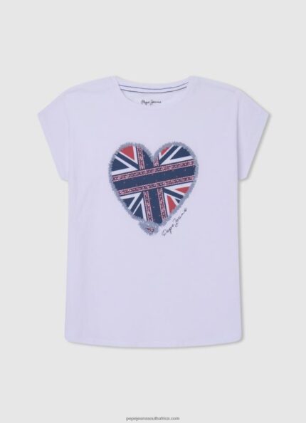 White Heart Print T-Shirt Pepe Jeans L20F2F1426 Girl