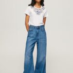 White Laced Collar T-Shirt Pepe Jeans L20F2F449 Women