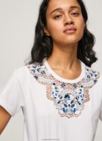White Laced Collar T-Shirt Pepe Jeans L20F2F449 Women - Image 3