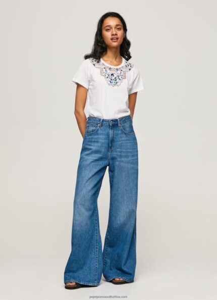 White Laced Collar T-Shirt Pepe Jeans L20F2F449 Women