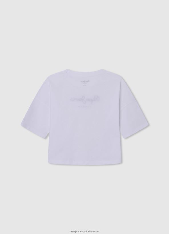 White Logo Print Boxy Fit T-Shirt Pepe Jeans L20F2F1481 Girl - Image 2
