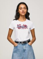 White Logo Print Lycra T-Shirt Pepe Jeans L20F2F385 Women
