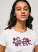 White Logo Print Lycra T-Shirt Pepe Jeans L20F2F385 Women - Image 3