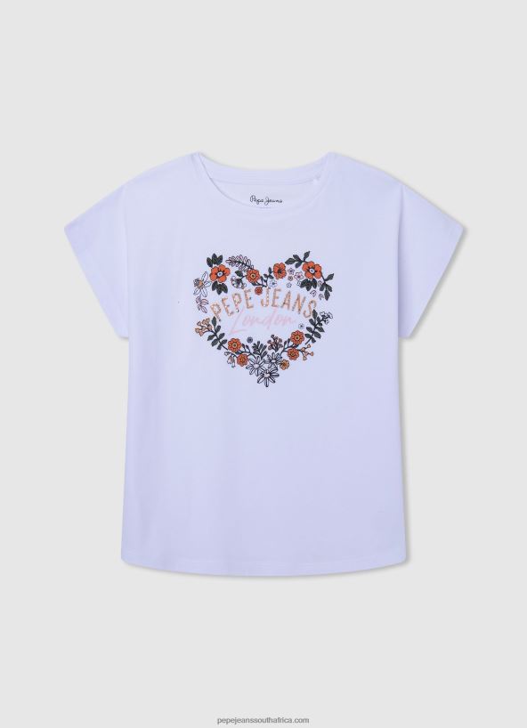white_logo_print_t_shirt_pepe_jeans_l20f2f1452_girl.jpg White Logo Print T-Shirt Pepe Jeans L20F2F1452 Girl - Image 1
