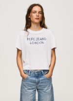 White Logo Print T-Shirt Pepe Jeans L20F2F378 Women
