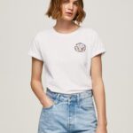 White Logo Print T-Shirt Pepe Jeans L20F2F381 Women