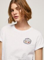 White Logo Print T-Shirt Pepe Jeans L20F2F381 Women - Image 3