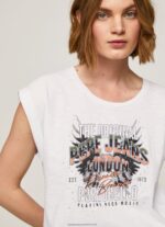 White Logo Print T-Shirt Pepe Jeans L20F2F445 Women