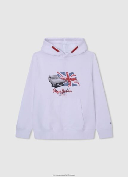 White Logo Printed Hoodie Pepe Jeans L20F2F1585 Boy