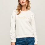 White Logo Printed Jumper Pepe Jeans L20F2F286 Women