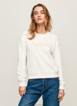 White Logo Printed Jumper Pepe Jeans L20F2F286 Women