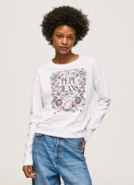 White Long Sleeve T-Shirt With Maxi Logo Pepe Jeans L20F2F389 Women
