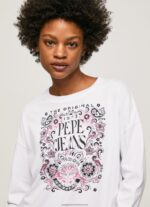 White Long Sleeve T-Shirt With Maxi Logo Pepe Jeans L20F2F389 Women - Image 3