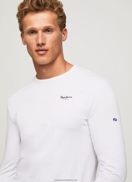 White Long-Sleeved Cotton T-Shirt Pepe Jeans L20F2F1007 Men