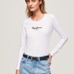 White Long-Sleeved Cotton T-Shirt Pepe Jeans L20F2F469 Women