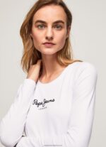 White Long-Sleeved Cotton T-Shirt Pepe Jeans L20F2F469 Women - Image 3