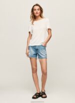 White Marbled Boat Collar T-Shirt Pepe Jeans L20F2F452 Women - Image 2