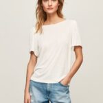 White Marbled Boat Collar T-Shirt Pepe Jeans L20F2F452 Women