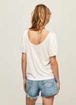 White Marbled Boat Collar T-Shirt Pepe Jeans L20F2F452 Women - Image 4
