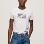 White Marbled Logo Print T-Shirt Pepe Jeans L20F2F987 Men