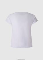 White Monochromatic Print T-Shirt Pepe Jeans L20F2F1453 Girl - Image 2