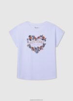 White Monochromatic Print T-Shirt Pepe Jeans L20F2F1453 Girl - Image 3