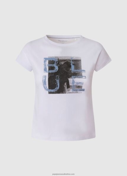 White Monochromatic Print T-Shirt Pepe Jeans L20F2F1453 Girl