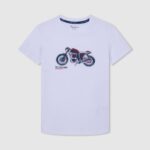 White Motorcycle Print T-Shirt Pepe Jeans L20F2F1644 Boy