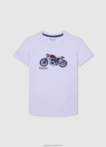 White Motorcycle Print T-Shirt Pepe Jeans L20F2F1644 Boy