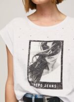 White Photo Print T-Shirt Pepe Jeans L20F2F387 Women - Image 3