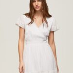 White Poete Embroidered Cotton Dress Pepe Jeans L20F2F165 Women