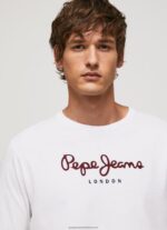 White Printed Logo Cotton T-Shirt Pepe Jeans L20F2F1018 Men