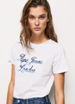 White Printed Logo Cotton T-Shirt Pepe Jeans L20F2F411 Women - Image 3