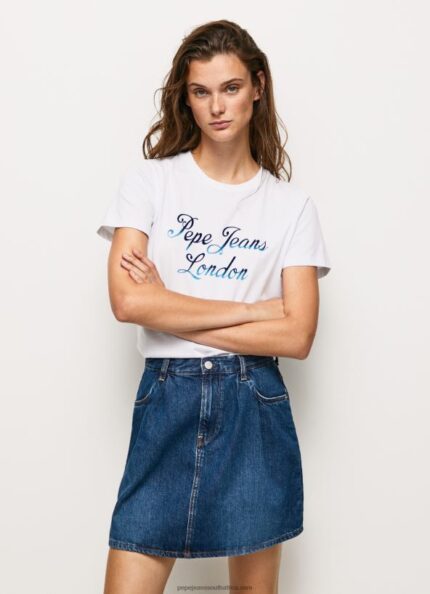 White Printed Logo Cotton T-Shirt Pepe Jeans L20F2F411 Women
