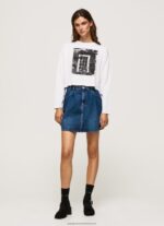 White Printed Long Sleeved T-Shirt Pepe Jeans L20F2F428 Women