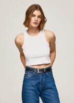 White Ribbed Armhole Sleeved T-Shirt Pepe Jeans L20F2F423 Women