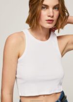 White Ribbed Armhole Sleeved T-Shirt Pepe Jeans L20F2F423 Women - Image 3