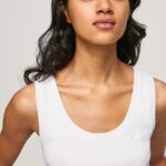 White Ribbed Armhole-Sleeved T-Shirt Pepe Jeans L20F2F457 Women