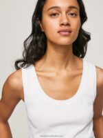 White Ribbed Armhole-Sleeved T-Shirt Pepe Jeans L20F2F457 Women