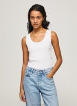 White Ribbed Armhole-Sleeved T-Shirt Pepe Jeans L20F2F457 Women - Image 3