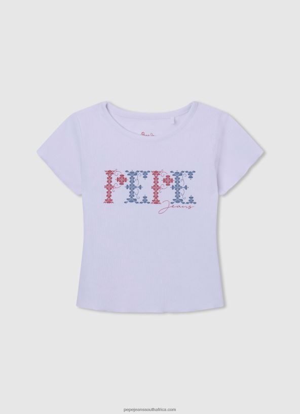 white_ribbed_cotton_shirt_pepe_jeans_l20f2f1421_girl.jpg White Ribbed Cotton Shirt Pepe Jeans L20F2F1421 Girl - Image 1